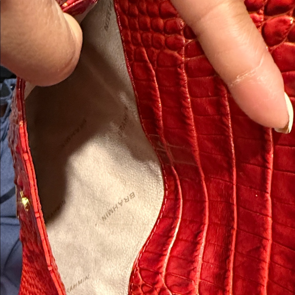 Brahmin Red Croc-Embossed Leather Envelope Clutch - - Picture 3 of 3